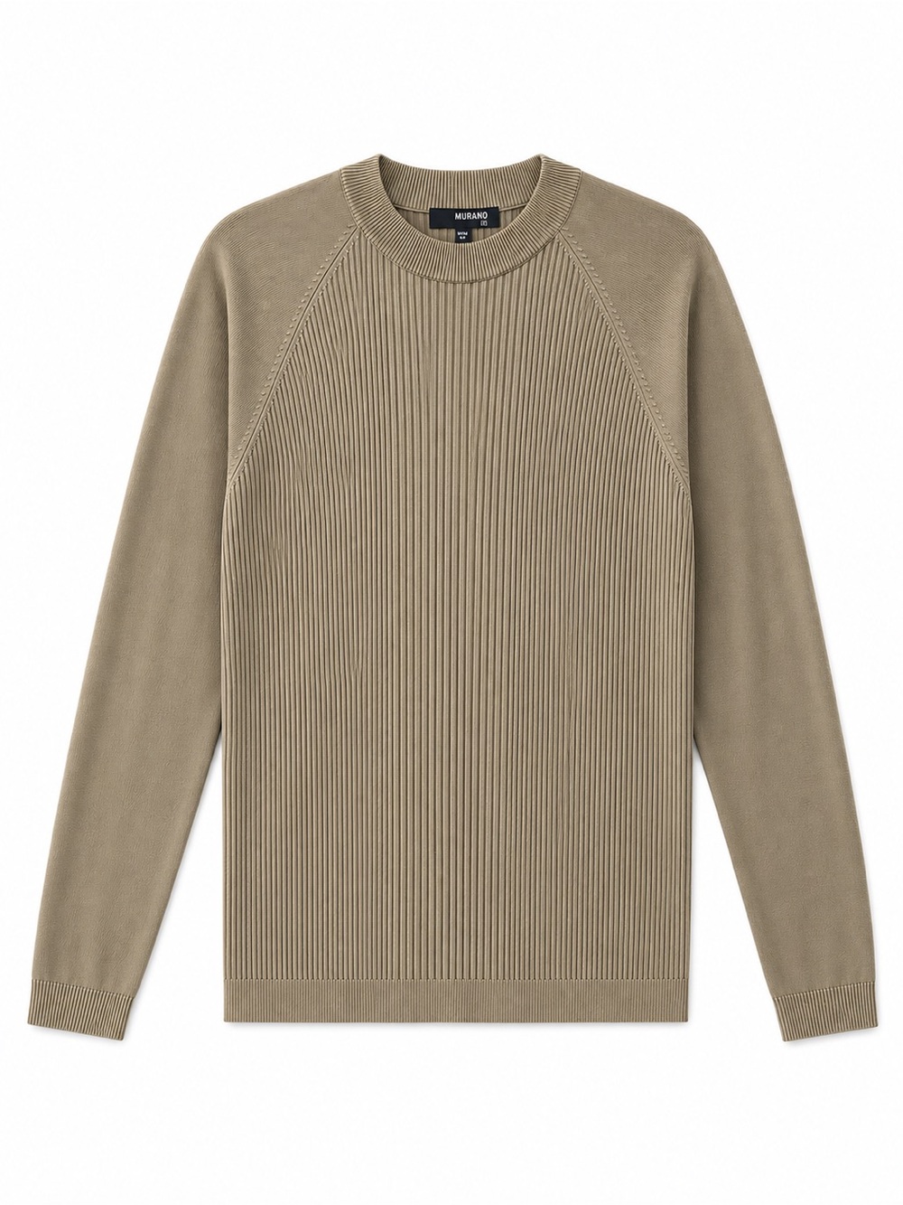 Murano Silk Ribbed Knit Sweater Tan Beige Long Sleeve Men’s Large